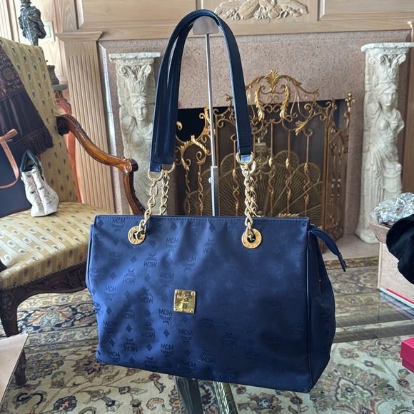 MCM Shoulder Bag dark blue with Gold Accents - Picture 2 of 8